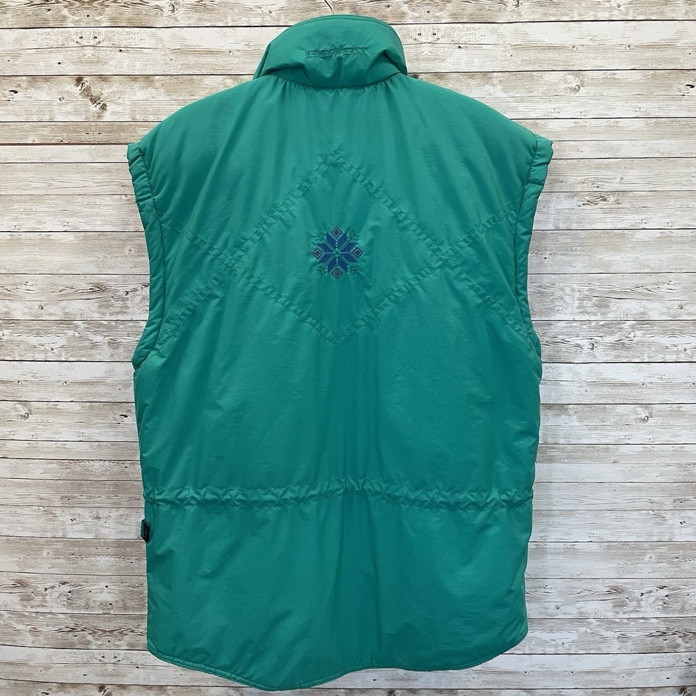 Vintage 90's Edelweiss Womens L Ski Vest Green Nordic Embroidery Quilted Lining - Picture 6 of 12